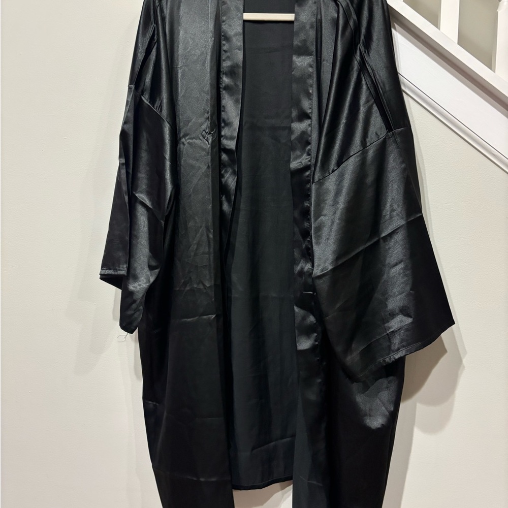 Elegant Black Satin Kimono Robe